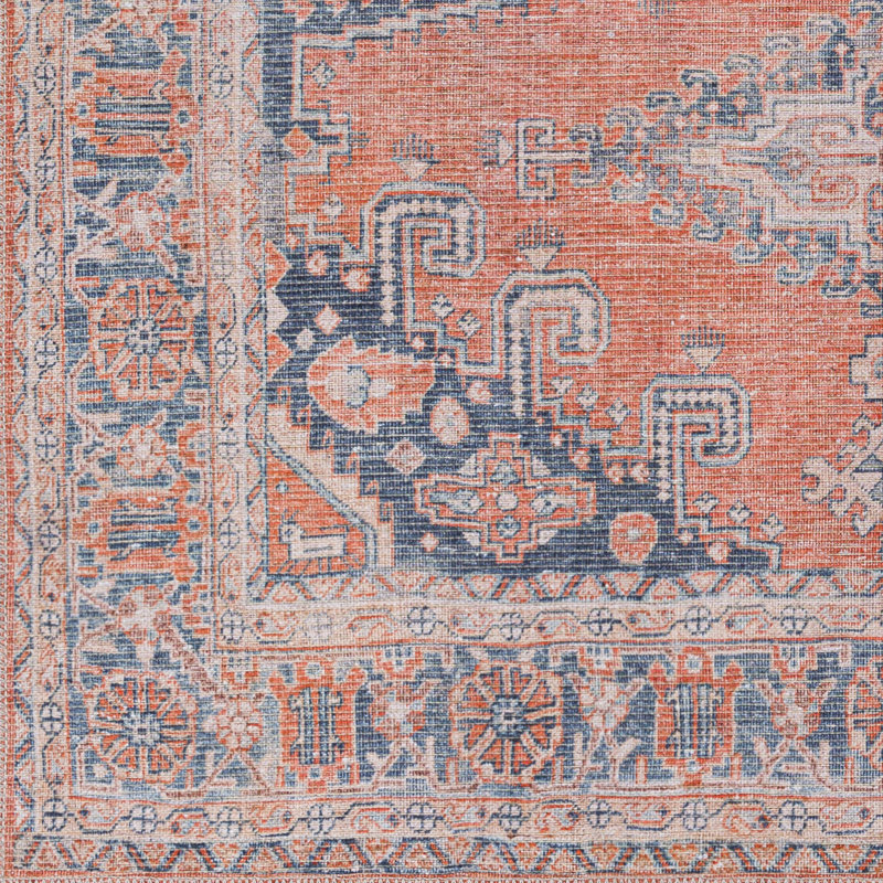 Langley Street Bria Machine Washable Oriental Burnt Orange/Blue Area